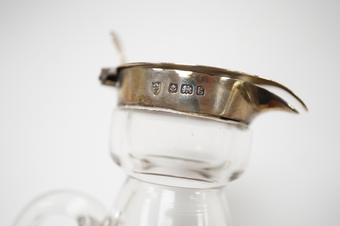 A pair of Edwardian silver mounted glass whisky noggins, by J & J Maxfield Ltd, Birmingham, 1906, height 10.6cm.